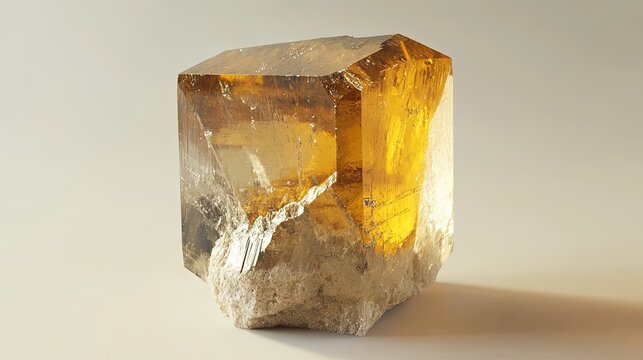 A single bromargyrite crystal with a transparent to yellow color and a resinous luster. The crystal is cubic in shape, with smooth surfaces and sharp edges. The background is neutral