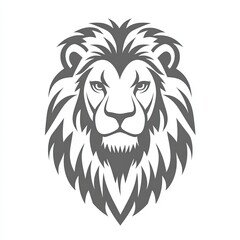 Obraz premium Lion vector icon, simple line art, gray color on a white background, one thin stroke for the lion's body and mane, no details in the front view. 
