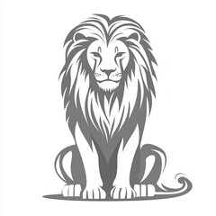 Obraz premium Lion vector icon, simple line art, gray color on a white background, one thin stroke for the lion's body and mane, no details in the front view. 