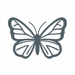 Butterfly vector icon, simple line art, gray color on a white background, one thin stroke for the butterfly's wings and body, no details in the front view. 