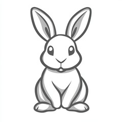 Obraz premium Rabbit vector icon, simple line art, gray color on a white background, one thin stroke for the rabbit's body and ears, no details in the front view. 