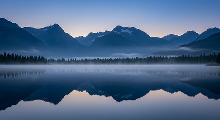 Mountain Reflection in Lake at Dawn