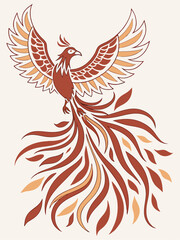 Obraz premium A stylized illustration of a phoenix in flight, depicted with ornate wings and intricate feather details