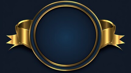 Elegant gold ribbon and dark blue circular frame.