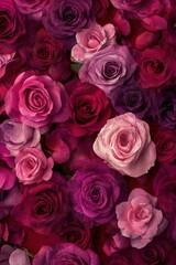 Fototapeta premium A beautiful bunch of vibrant purple roses set against a black background