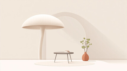 Fototapeta premium Serene Minimalist Interior Design with Mushroom Lamp