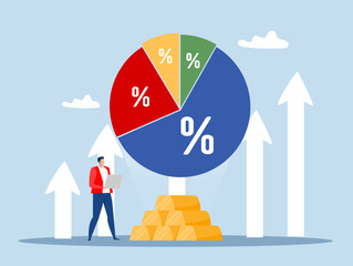 Gold investment concept,Businessman looking Financial Report.Reviewing investment portfolio. Adjusting portfolios from raising interest rates vector