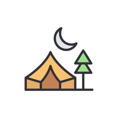 Fototapeta premium Night camping colored icons, minimalist vector illustration ,simple transparent graphic element .Isolated on white background