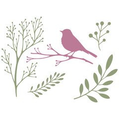 Serene Bird on Branch: Nature Illustration