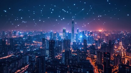 Fototapeta premium Smart City Network at Night