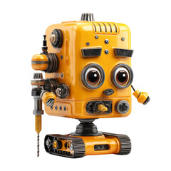 Fototapeta premium Adorable Yellow Robot with Drill - 3D Rendered Character