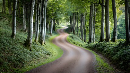 Obraz premium Winding forest path through tall trees