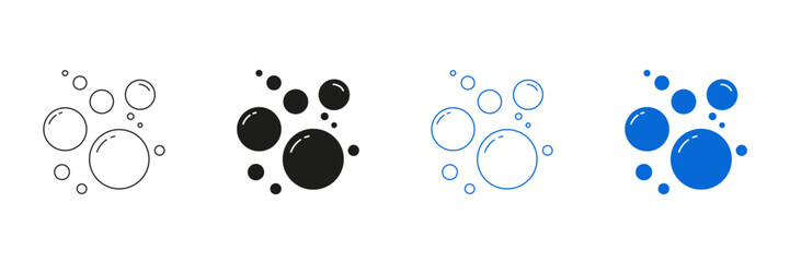 Detergent Bubbles And Cleaning Foam Line And Solid Icon Set. Floating Air Clusters And Water Droplets Symbol Collection. Isolated Vector Illustration