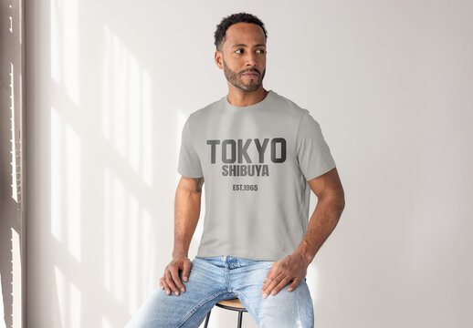 Gray T-Shirt Mockup on Model