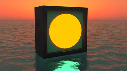 Sunset Ocean Minimalist Abstract Art Yellow Circle Frame
