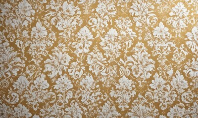 Elegant gold & white damask floral wallpaper pattern, acanthus, textile, gold