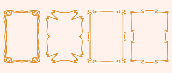 Art Nouveau style abstract curve hand drawn vector frames set. Decorative vintage ornate whimsical frames