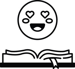 smiling face with two hearts on it is above an open book