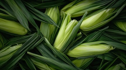 Fototapeta premium Vibrant Green Corn Close-Up: A Harvest Bounty