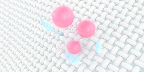 Fabric softener sponge on white fabric surface. Long-lasting fragrance. 3d illustration
