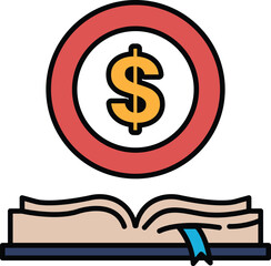 A red circle with a dollar sign in the middle