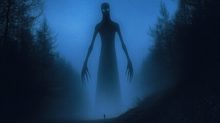 Nightmarish Encounter: A Gigantic Figure Looms in the Dark Forest