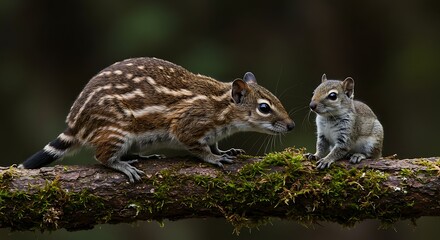 Striped Squirrel and Baby on Branch