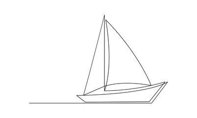 Vector continuous one simple single abstract line drawing of Sailboat travel tourism concept isolated on a white background