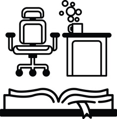 Naklejka premium book is open on a table with a chair and a cup of coffee