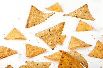 Scattered Tortilla Chips on White Background