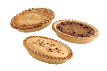 Delicious Fruit Pies with Nut Crust on White Background