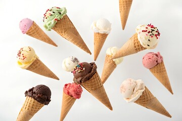 Assorted Ice Cream Cones with Different Flavors