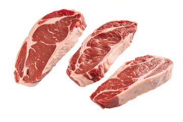 Raw Beef Steaks on White Background