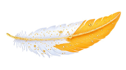 White and Gold Glitter Feather on Transparent Background