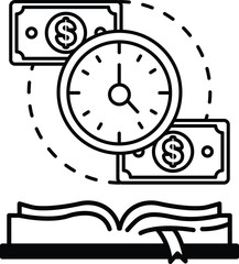 Fototapeta premium book with a clock and two dollar bills on the cover