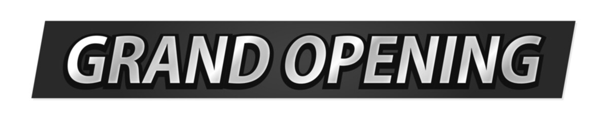 黒い背景にシルバーのGRAND OPENING! の文字 - グランドオープンの装飾テキスト

