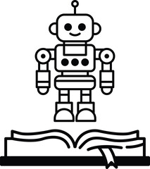Fototapeta premium robot is standing on top of an open book