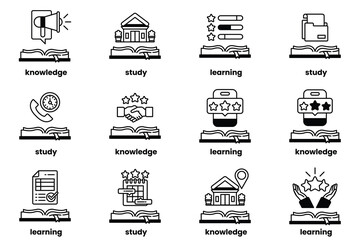 Set of illustrations in the concept of Books and knowledge in a line style