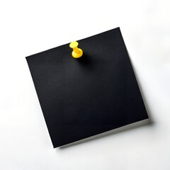 Blank Black Note Paper with Yellow Push Pin on White Background