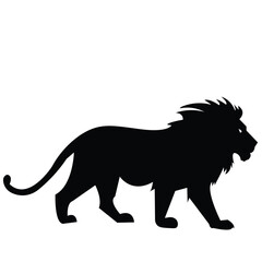 Lion Silhouette Walking Vector Icon - Majestic Wildlife Big Cat Profile Graphic Isolated Art & Illustration