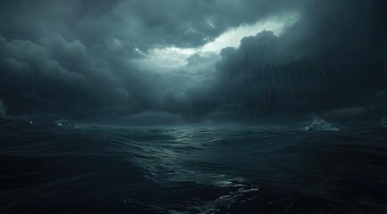 Fototapeta premium A dark and stormy sky looms ominously above a vast body of water