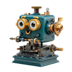 Fototapeta premium Charming Vintage Robot Character with Glasses - 3D Render