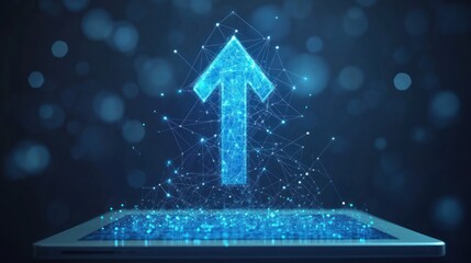 Digital upward arrow emerging from tablet