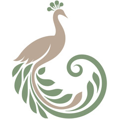 Elegant Peacock Bird Design: Vintage Style Illustration