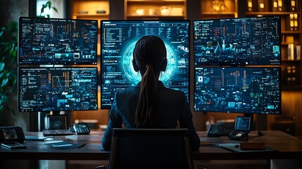 Silhouette person in complex digital interface