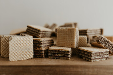 Side View of Stacked Chocolate Wafer Cubes