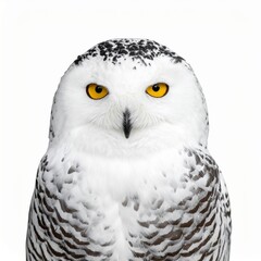 Obraz premium Portrait of a snowy owl, on a white background.