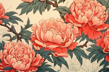 Peony flowers art backgrounds pattern.