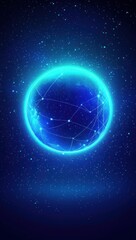 Glowing blue sphere with network connections in space.
