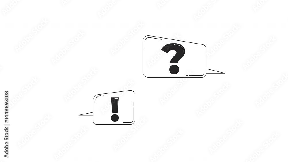 Poster question and exclamation speech bubbles outline hand drawn 2d object animation. faq popups. virtual 